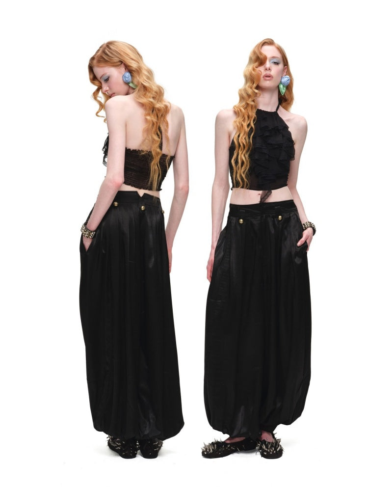 Sheer Chiffon Lace Ruffled Backless Halter Neck Camisole【s0000017179】