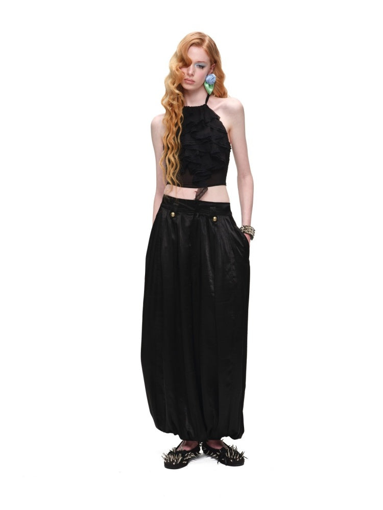 Sheer Chiffon Lace Ruffled Backless Halter Neck Camisole【s0000017179】