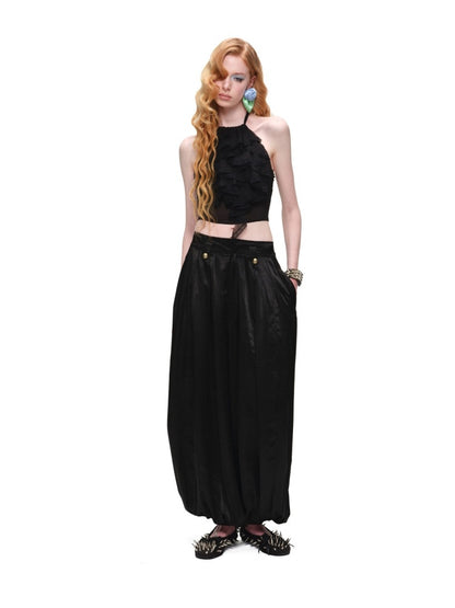 Sheer Chiffon Lace Ruffled Backless Halter Neck Camisole【s0000017179】