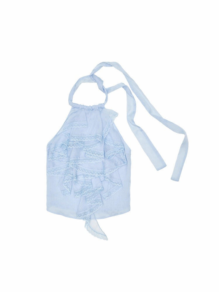 Sheer Chiffon Lace Ruffled Backless Halter Neck Camisole【s0000017179】