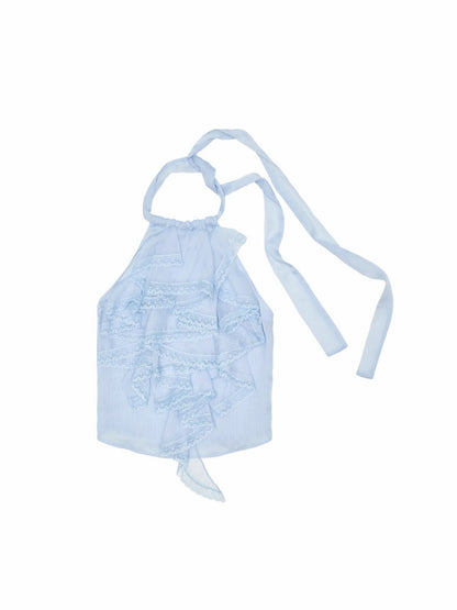 Sheer Chiffon Lace Ruffled Backless Halter Neck Camisole【s0000017179】