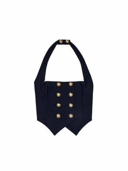 Navy-Style Napoleon Double-Breasted Knitted Halter Neck Vest【s0000017180】