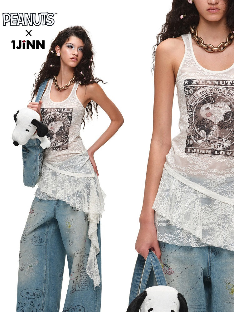 1JINN STUDIO × Snoopy Collaboration Lace Skirt Tank Dress【s0000017181】