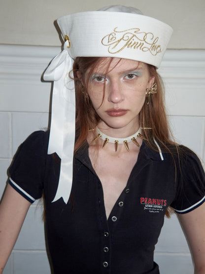 Bow Gold Letter Embroidery Navy Sailor Cap【s0000017182】