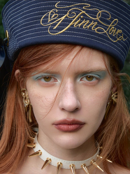 Bow Gold Letter Embroidery Navy Sailor Cap【s0000017182】