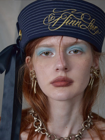 Bow Gold Letter Embroidery Navy Sailor Cap【s0000017182】