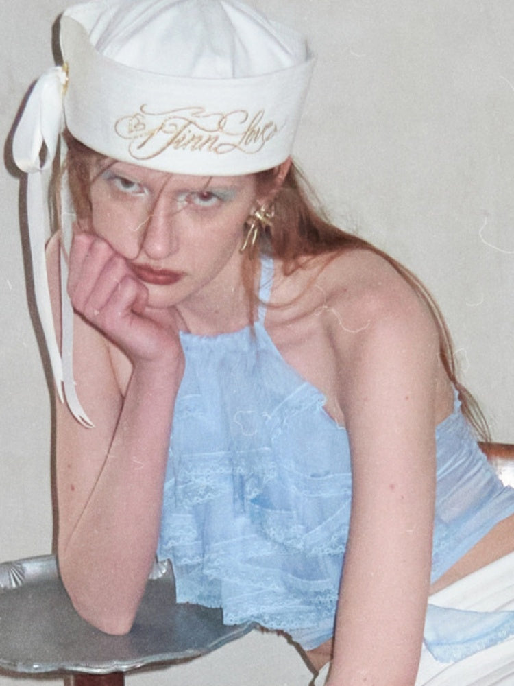 Bow Gold Letter Embroidery Navy Sailor Cap【s0000017182】