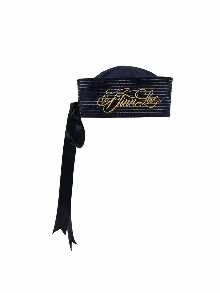 Bow Gold Letter Embroidery Navy Sailor Cap【s0000017182】