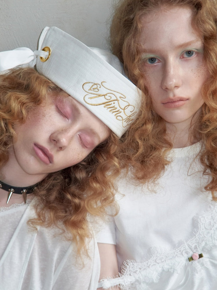 Bow Gold Letter Embroidery Navy Sailor Cap【s0000017182】