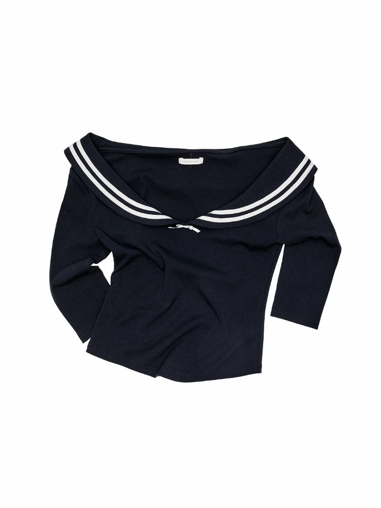 Navy Style Slim Mid-Sleeve Knit T-Shirt【s0000017183】
