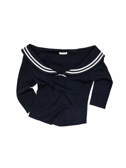Navy Style Slim Mid-Sleeve Knit T-Shirt【s0000017183】