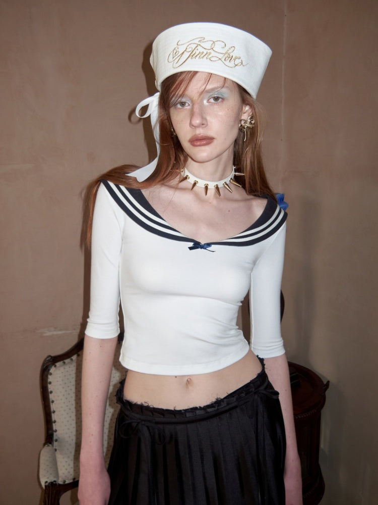 Navy Style Slim Mid-Sleeve Knit T-Shirt【s0000017183】