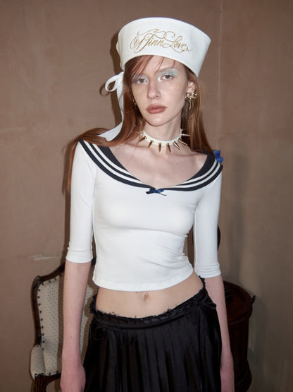 Navy Style Slim Mid-Sleeve Knit T-Shirt【s0000017183】