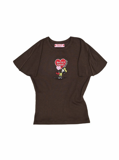1JINN STUDIO x Snoopy Collaboration Embroidered Small Fly-Sleeve Waist-Cinching T-shirt【s0000017184】