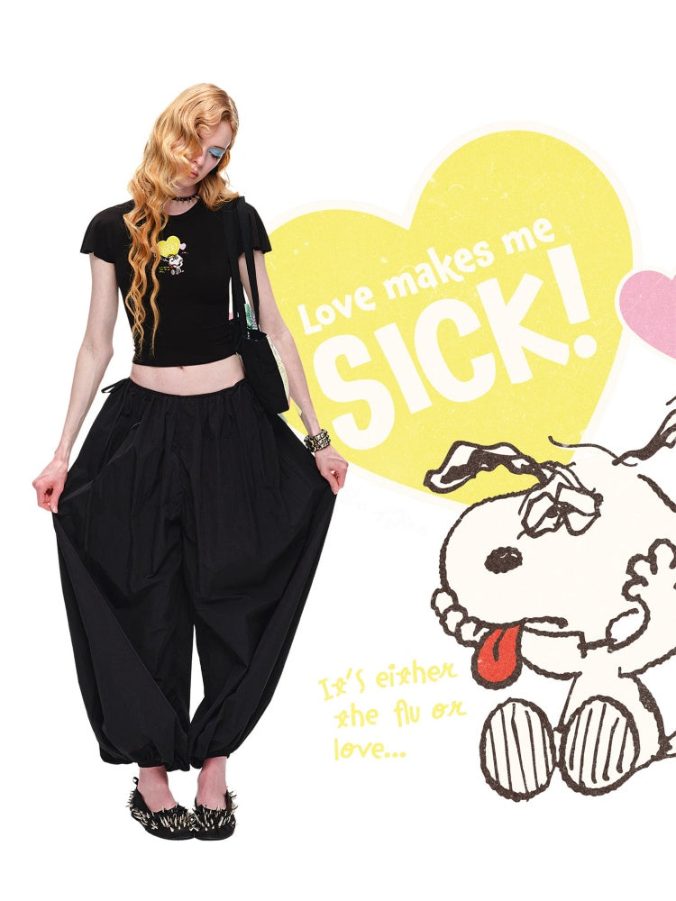 1JINN STUDIO x Snoopy Collaboration Embroidered Small Fly-Sleeve Waist-Cinching T-shirt【s0000017184】