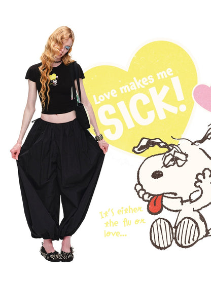 1JINN STUDIO x Snoopy Collaboration Embroidered Small Fly-Sleeve Waist-Cinching T-shirt【s0000017184】