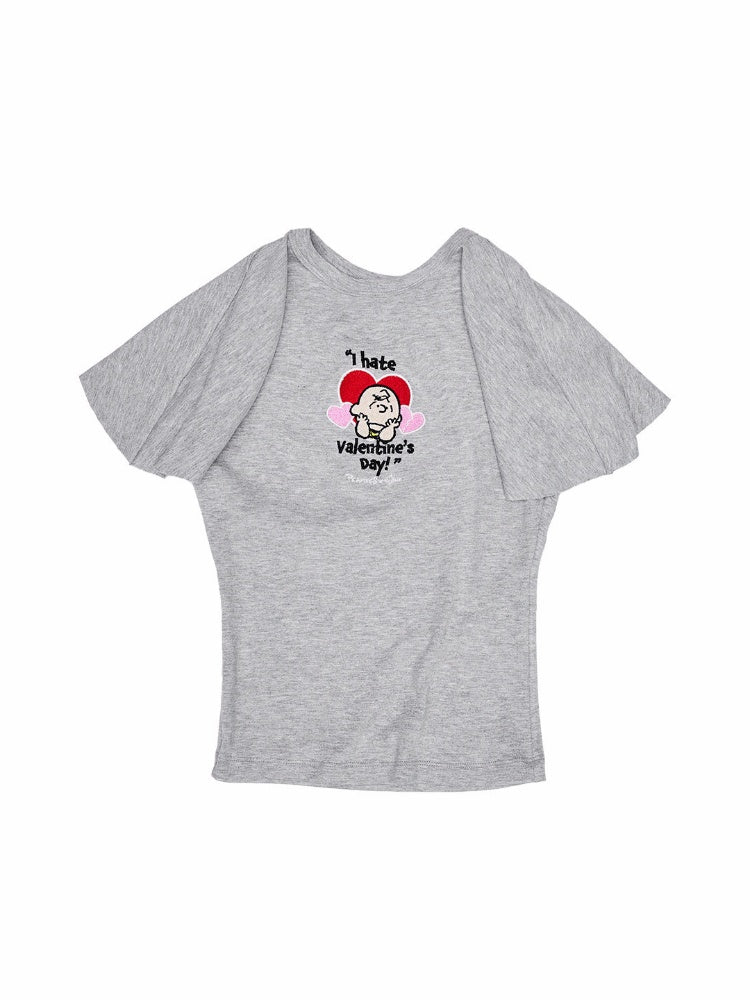 1JINN STUDIO x Snoopy Collaboration Embroidered Small Fly-Sleeve Waist-Cinching T-shirt【s0000017184】