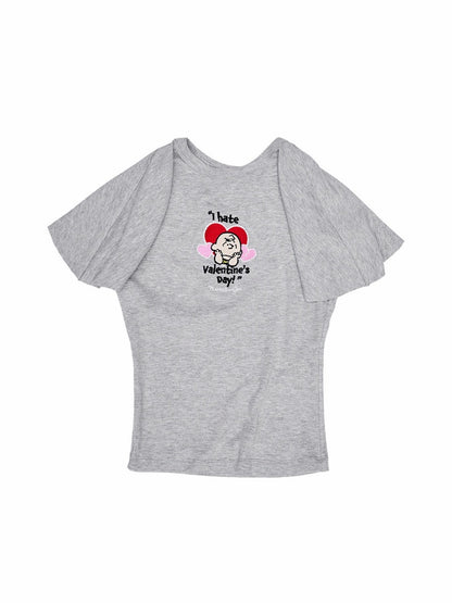 1JINN STUDIO x Snoopy Collaboration Embroidered Small Fly-Sleeve Waist-Cinching T-shirt【s0000017184】