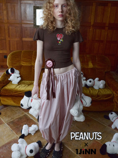 1JINN STUDIO x Snoopy Collaboration Embroidered Small Fly-Sleeve Waist-Cinching T-shirt【s0000017184】