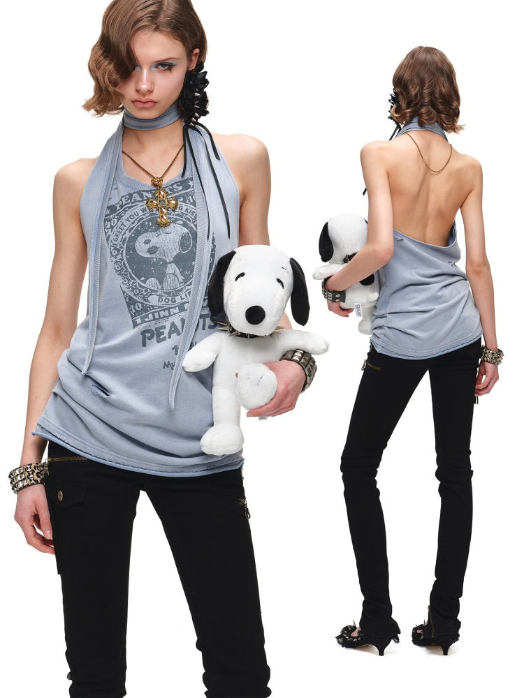 1JINN STUDIO × Snoopy Collaboration Washed Halter-Neck Backless Dress【s0000017188】