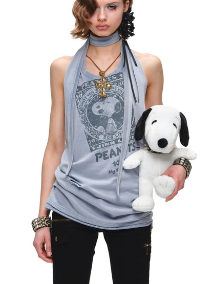 1JINN STUDIO × Snoopy Collaboration Washed Halter-Neck Backless Dress【s0000017188】