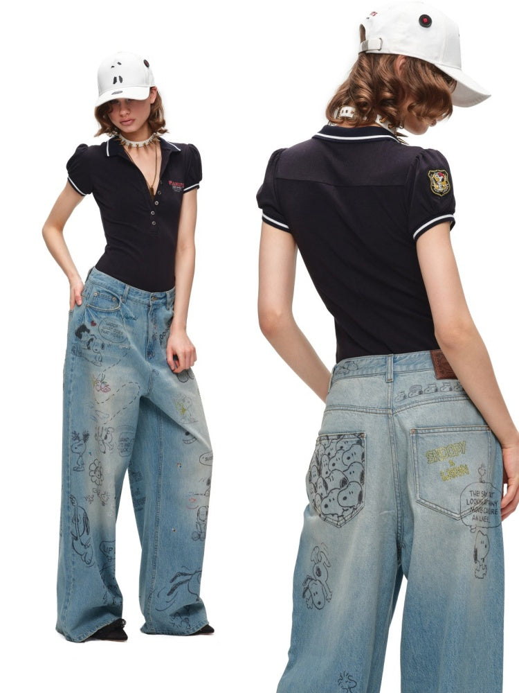 1JINN STUDIO × Snoopy Collaboration Navy-Style Polo Collar Dress【s0000017189】