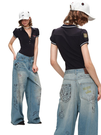 1JINN STUDIO × Snoopy Collaboration Navy-Style Polo Collar Dress【s0000017189】