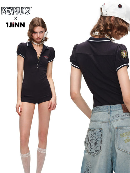 1JINN STUDIO × Snoopy Collaboration Navy-Style Polo Collar Dress【s0000017189】