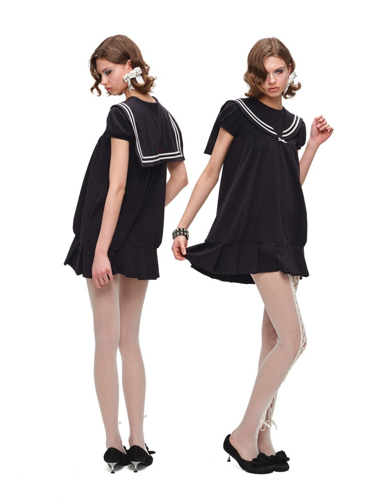 Vintage Oversized Navy Collegiate Pleated Dress【s0000017191】