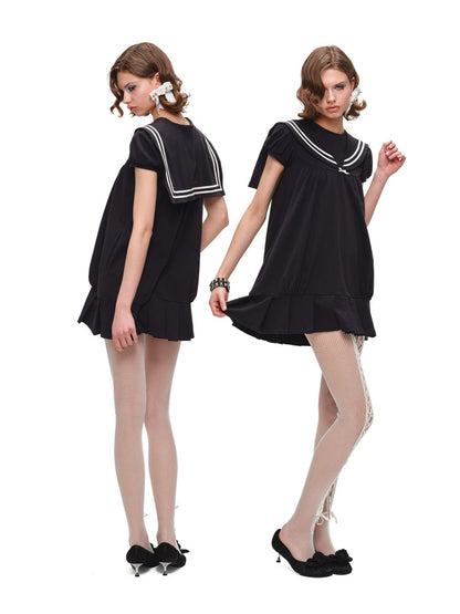 Vintage Oversized Navy Collegiate Pleated Dress【s0000017191】