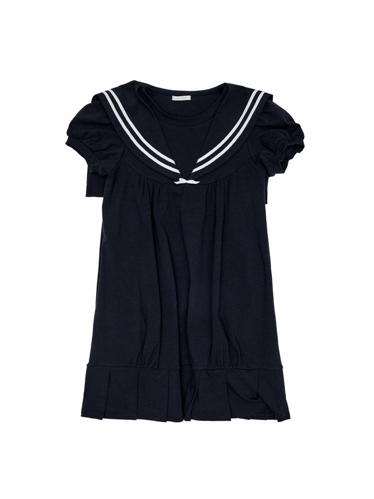 Vintage Oversized Navy Collegiate Pleated Dress【s0000017191】
