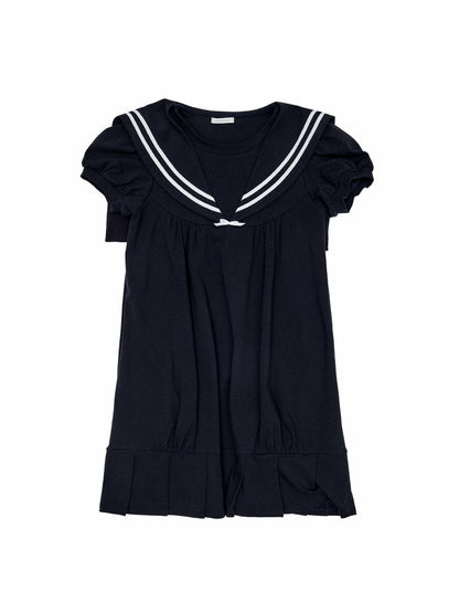 Vintage Oversized Navy Collegiate Pleated Dress【s0000017191】