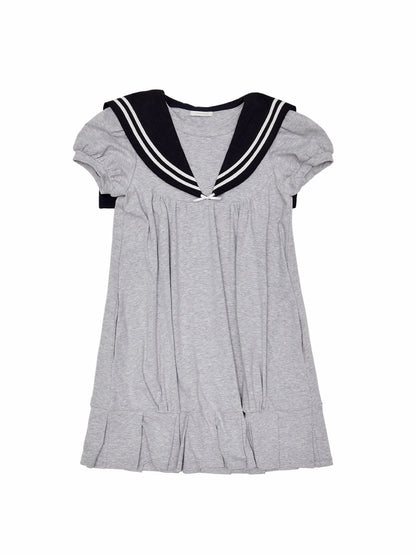 Vintage Oversized Navy Collegiate Pleated Dress【s0000017191】