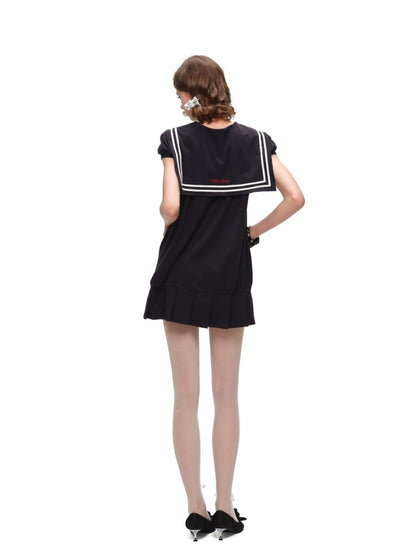 Vintage Oversized Navy Collegiate Pleated Dress【s0000017191】