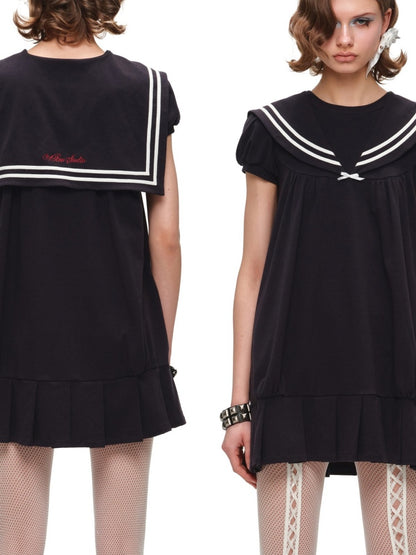 Vintage Oversized Navy Collegiate Pleated Dress【s0000017191】