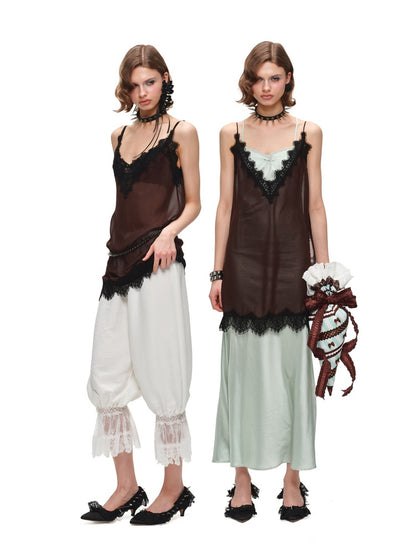 Deep V-Neck Chiffon Satin Layered Dress【s0000017192】