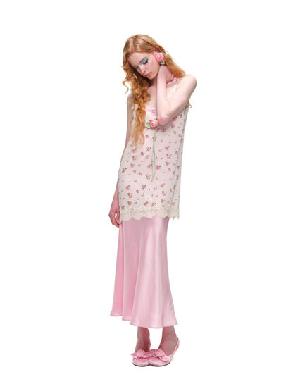 Deep V-Neck Chiffon Satin Layered Dress【s0000017192】