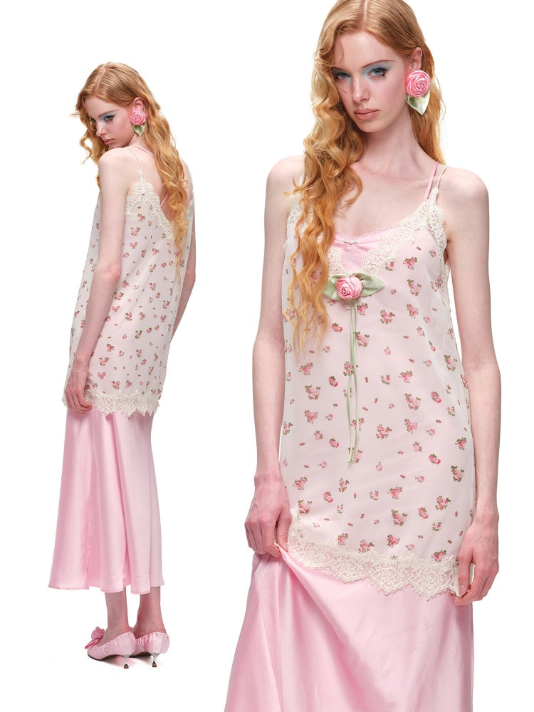 Deep V-Neck Chiffon Satin Layered Dress【s0000017192】