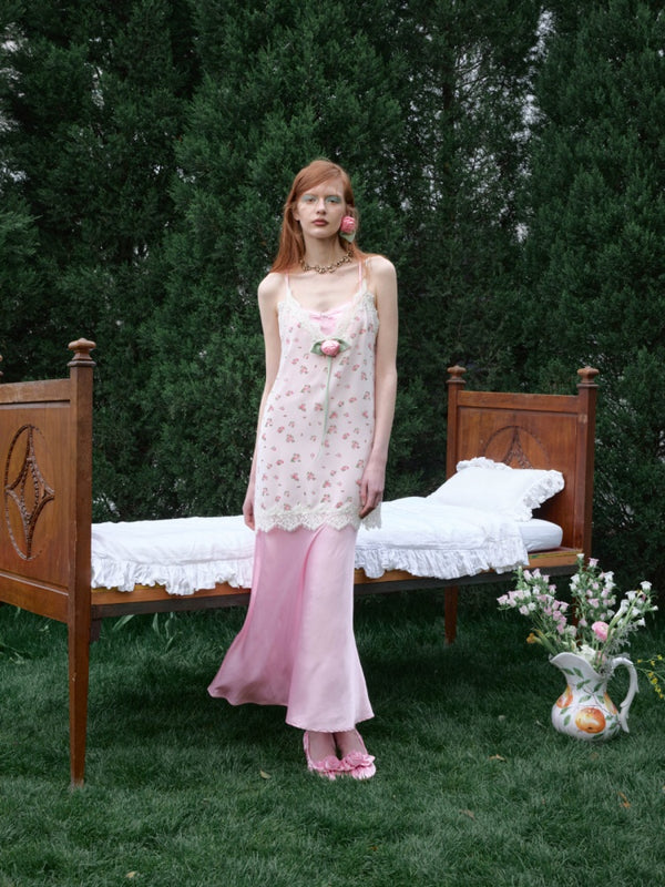 Deep V-Neck Chiffon Satin Layered Dress【s0000017192】