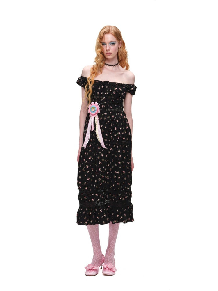 Large U-Neck Puff Sleeve Floral Button Long Dress【s0000017193】