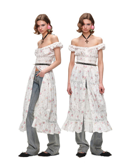 Large U-Neck Puff Sleeve Floral Button Long Dress【s0000017193】