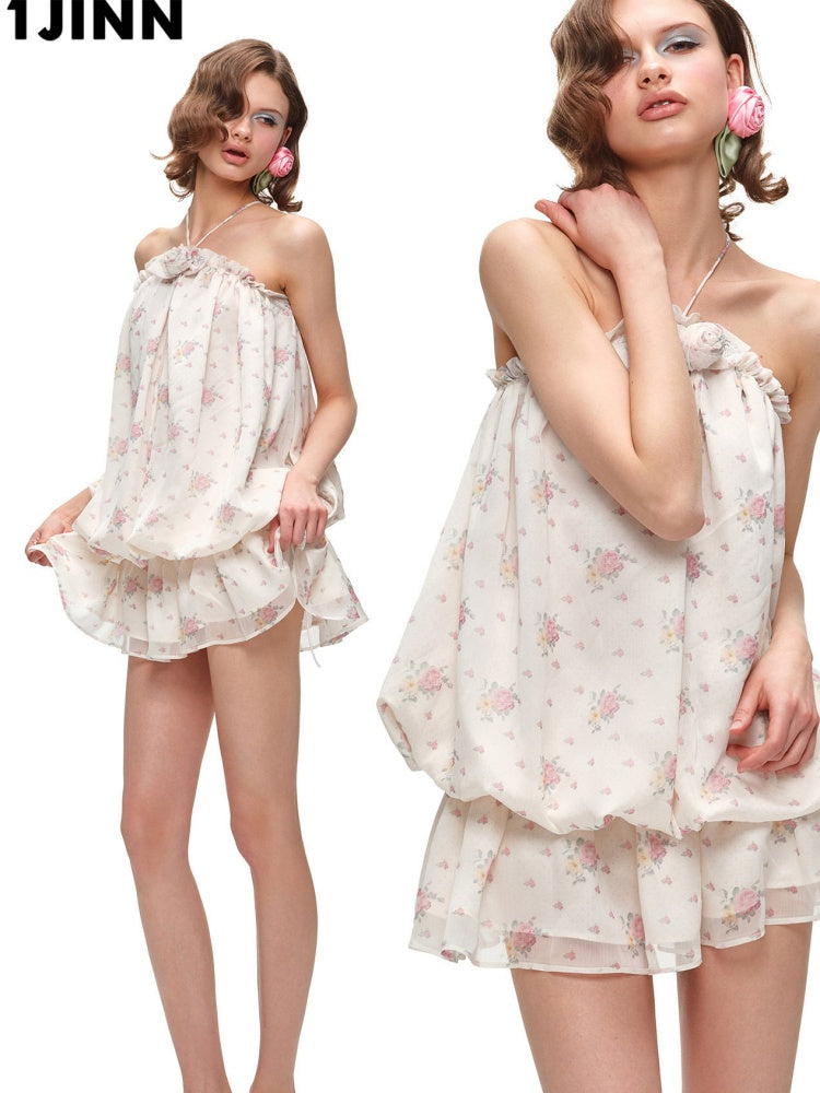 Floral Strapless Halter Neck Dress【s0000017194】