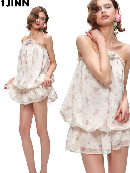 Floral Strapless Halter Neck Dress【s0000017194】