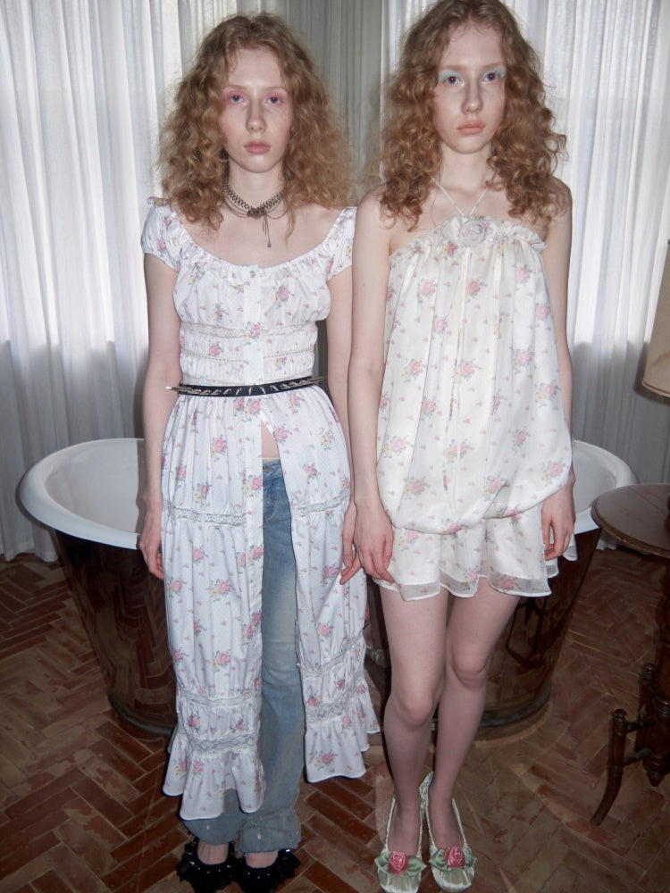 Floral Strapless Halter Neck Dress【s0000017194】