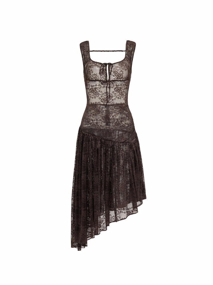 Backless Floral Lace Irregular Hem Dress 【s0000017195】