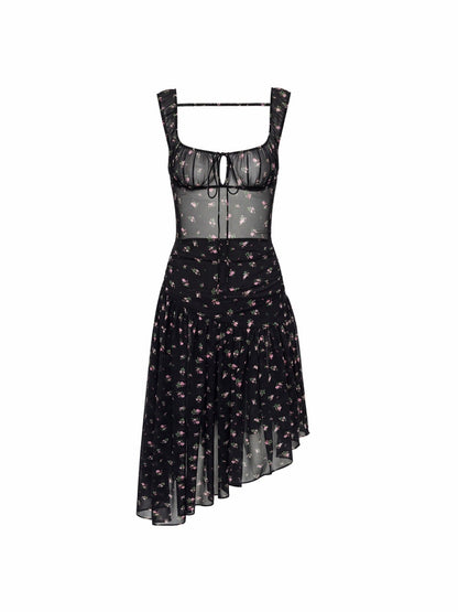 Backless Floral Print Irregular Hem Dress【s0000017197】