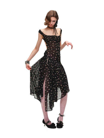 Backless Floral Print Irregular Hem Dress【s0000017197】