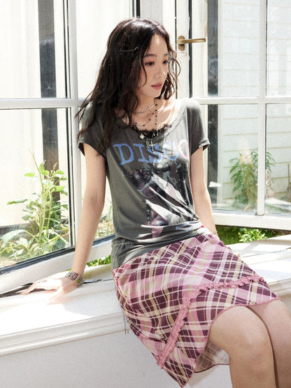 Mesh Color-Block Plaid Satin Bow Pleated A-Line Short Skirt【s0000017200】