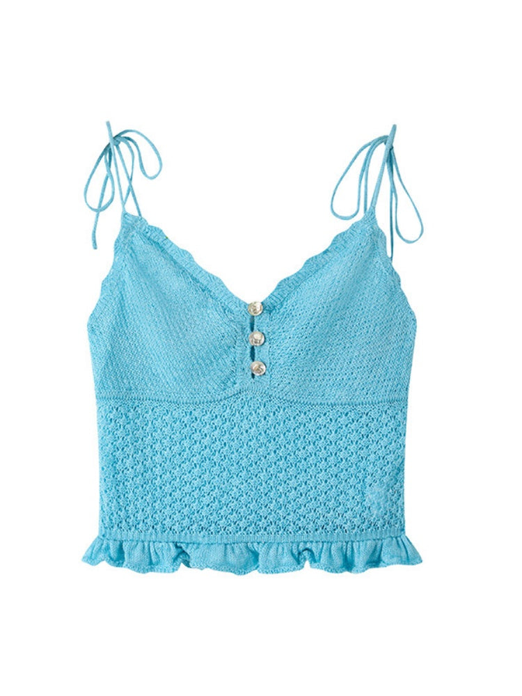 Sequin Ruffle Hollow Woolen Camisole【s0000017203】