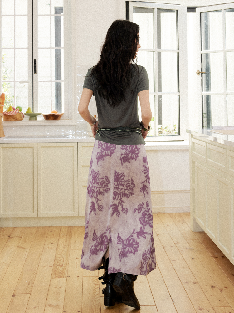 Vintage Floral Print Slit Midi Skirt【s0000017204】